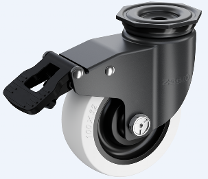 中型03系列3寸雙軸奶白色聚丙烯 頂孔萬向剎車輪 FC-75-Y3112-THSD