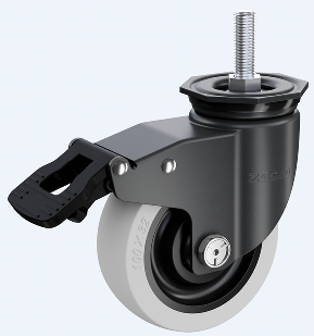 中型03系列5寸雙軸奶白色聚丙烯 絲桿萬向剎車輪 FC-125-Y3112-TSD