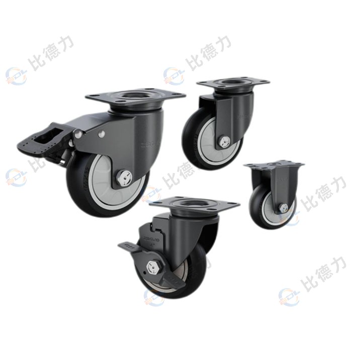 工匠牌 5寸平頂固定/平頂萬向/平頂剎車/平頂邊剎 單軸圓邊黑色聚氨酯TPU